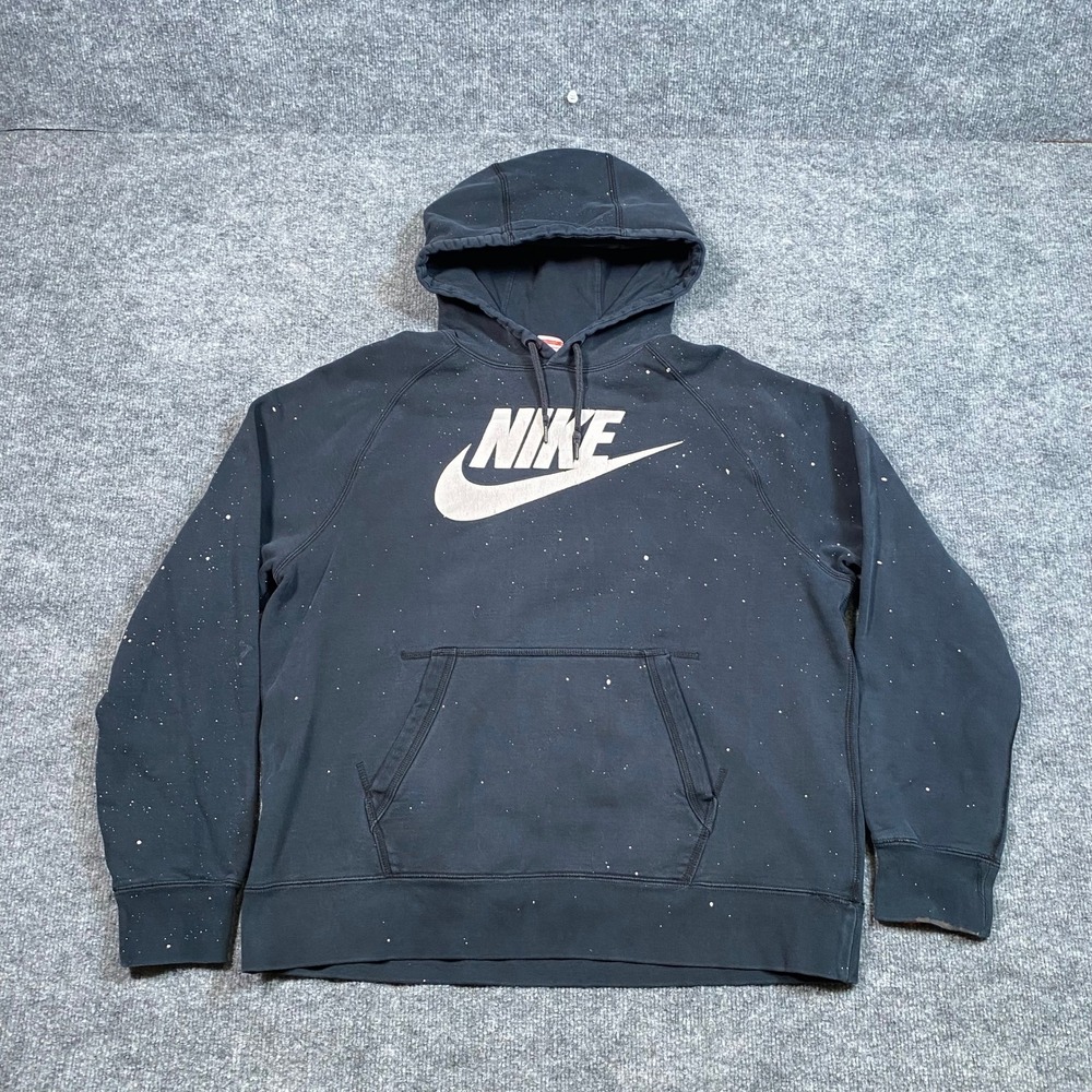 Nike Mens XL Black Paint Splatter Pullover Hoodie Futura Logo Fleece Sweatshirt